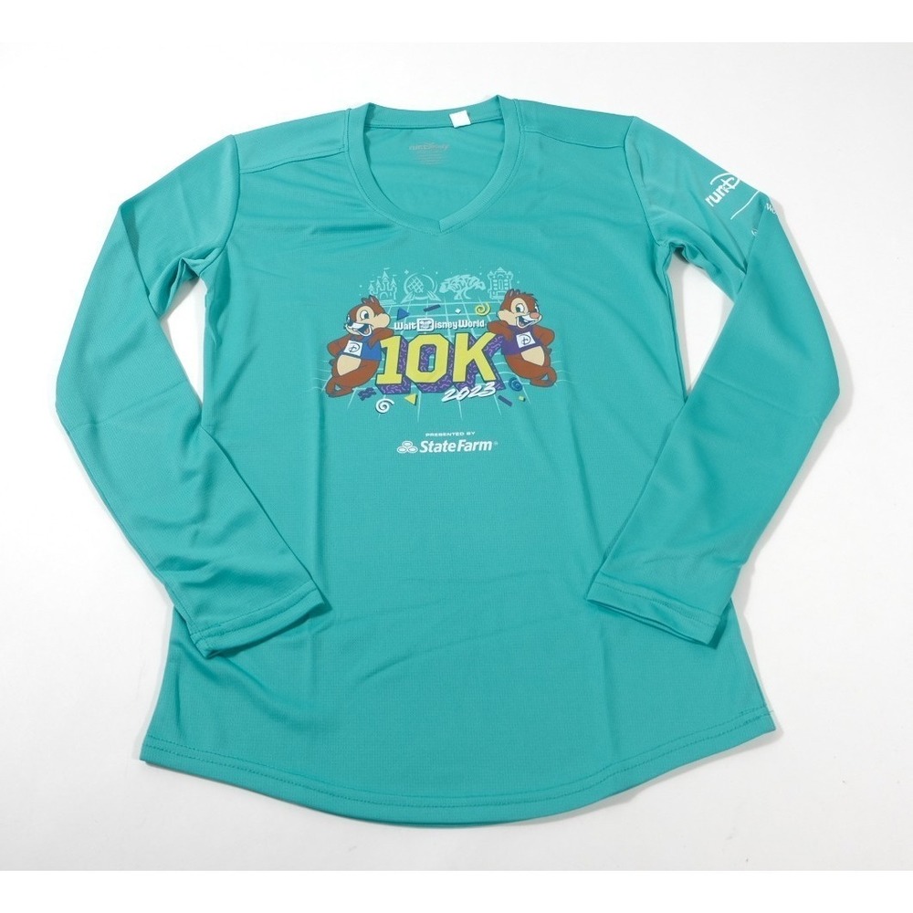 runDisney Shirt‎ Womens XS Teal 2023 10K Chip N Dale Long Sleeve Performance Top